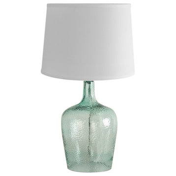 19"h Artisanal Hand-Blown Aqua Green Sea Glass Coastal Style Table Lamp, White L