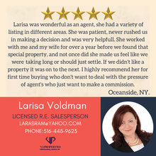 LARISA VOLDMAN, Call / Text 516-448-9623, LICENSED R. E. SALESPERSON