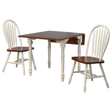 3-Piece 48" Rectangular Dining Set Antique White/Chestnut Brown Wood, Seats 2,4