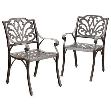 GDF Studio Fonzo Outdoor Bronze Cast Aluminum Dining Chairs, Set of 2