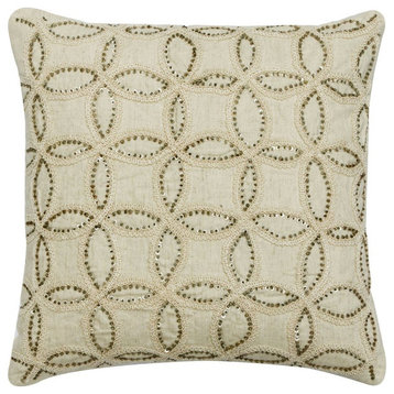 Decorative 16"x16" Circles Lace Sequins Beige Linen Pillow Covers - Alaina