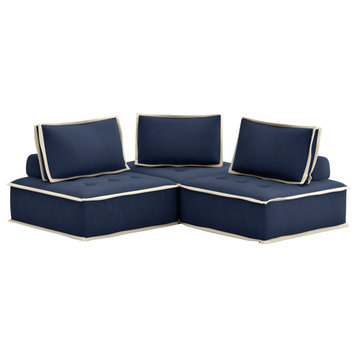 3 Piece Sofa Sectional, Modular Couch, Navy Blue and Cream Fabric
