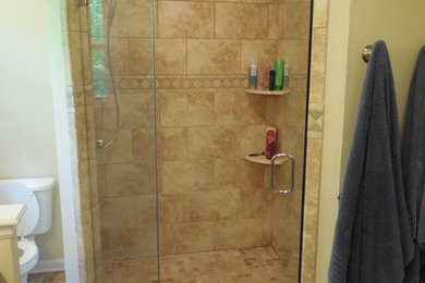 Inspiration for a mid-sized timeless beige tile and porcelain tile porcelain tile bathroom remodel in Cincinnati