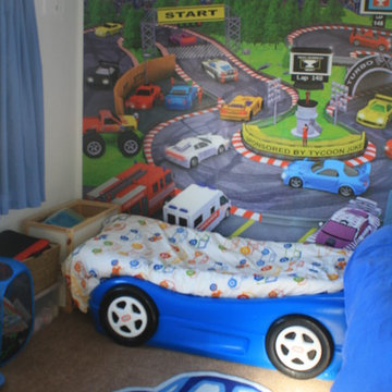 Racing car themed boys bedroom