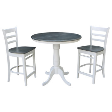 36" Round Extension Dining Table With Emily Counter Height Stools