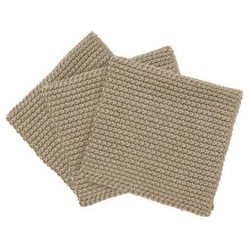 Wipe Perla Knitted Dish Cloths Set of 3 Cotton, Nomad/Tan