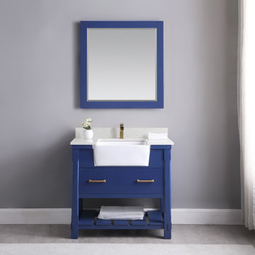 Georgia 36" Single Bathroom Vanity Set in Jewelry Blue and Composite Carrara Whi