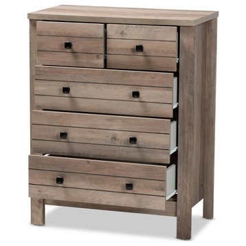 Modern and Contemporary Natural Oak Finished Wood 5-Door Drawer Chest
