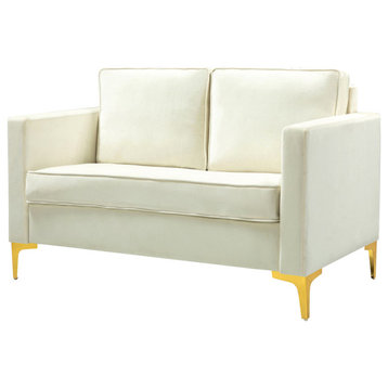 Modern Upholstered Sofa With Loose Back, Ivory