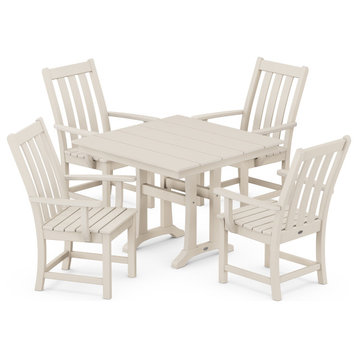 Vineyard 5-Piece Farmhouse Trestle Arm Chair Dining Set, Sand