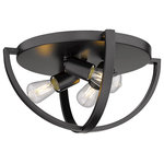 Golden Lighting - Golden Lighting Colson 3-Light Flush Mount, Matte Black, 3167-FM15BLK - Colsion is a collection of transitional and industrial-chic fixtures. Ideal for lofts, farmhouses and contemporary interiors, curvaceous arms sit inside simple round frames. The collection is extensive with ceiling fixtures. Fixtures may be purchased with or without metal mesh shades. The optional shades shield the exposed bulbs of these elemental fixtures. The fixtures are available in four finishes: A soft Pewter, dark Etruscan Bronze, smooth Matte Black, and stunning Olympic Gold to suit your tastes. This 15" flushmount is approved for damp locations.