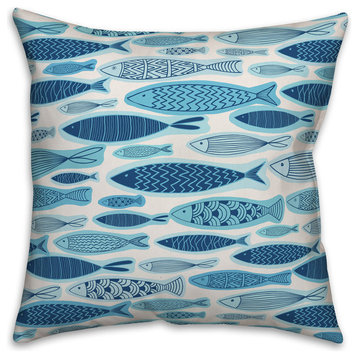 Blue School Of Fish Pattern 16x16 Throw Pillow