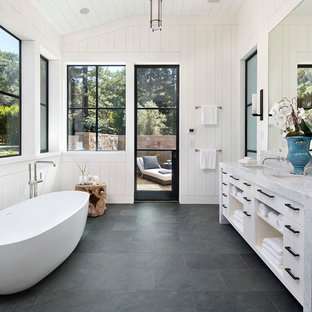 75 Beautiful Slate Floor Bathroom With Marble Countertops Pictures