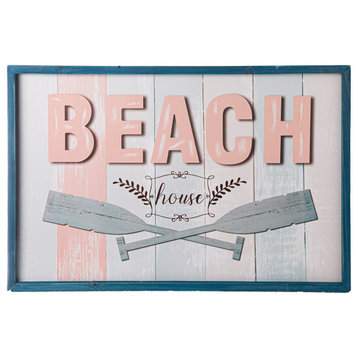 Wood Wall Art with "Beach" Design Painted Multicolor Finish