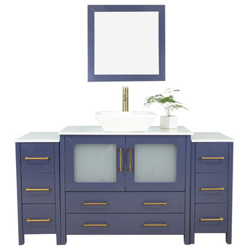 Vanity Art Vanity Set With Vessel Sink, Blue, 60", Led Sensor-Switch Mirror