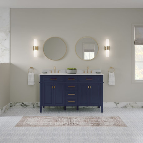 The Drew Bathroom Vanity, Navy Blue, 60", Double Sink, Freestanding