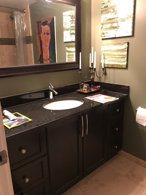 Black Granite And Dark Brown Cabinets, Bathroom Wall Colors With Dark Brown Cabinets
