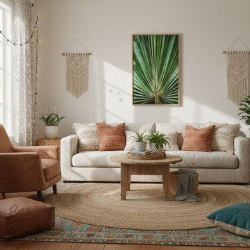Aged and Colorized Wide Palm Leaves 2 Boho Style Wall Art