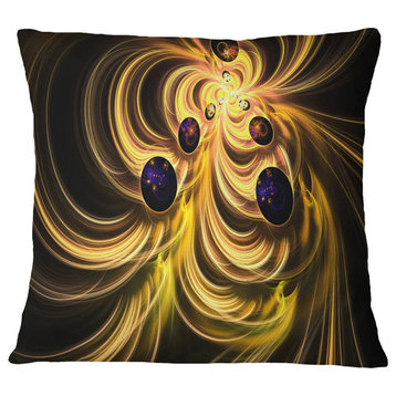 Yellow Fractal Flames Contemporary Throw Pillow, 18"x18"
