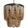 Metal Chandelier With Draped Wood Beads, Natural