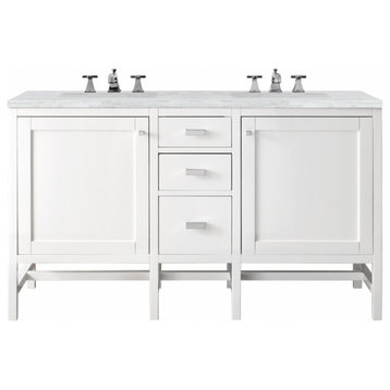 60" Transitional Glossy White Double Sink Bathroom Vanity, James Martin