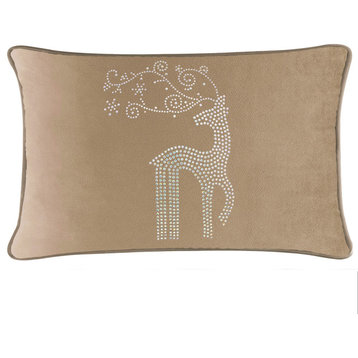Sparkles Home Rhinestone Reindeer Pillow, Champagne Velvet, 14x20
