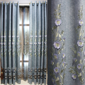 QY2168H Maia Embroidered Floral Thick Chenille Custom Made Curtains
