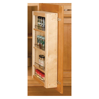 Rev-A-Shelf Pull Out Wall Storage Organizer for Kitchen Cabinets, Sliding  Door Mounted Spice Rack with 3 Adjustable Shelves, Maple Wood, 4ASR-15