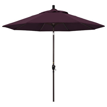 9' Bronze Push-Button Tilt Crank Aluminum Umbrella, Purple Pacifica