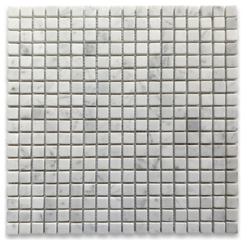 Tumbled Carrara White Marble 5/8x5/8 Square NonSlip Shower Floor Tile, 1 sheet