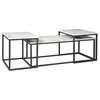Benzara BM226510 3 Piece Occasional Table Metal Frame, Marble Top, White/Black