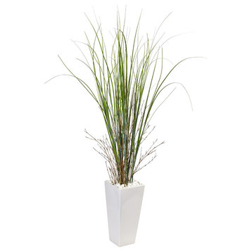 Bamboo Grass Artificial Plant, White Tower Ceramic