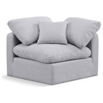 Meridian Furniture - Indulge Upholstered Modular Chair, Grey, Down Stuffed Linen Textured Fabric, Corner Chair - Experience ultimate comfort and style with our grey linen textured fabric Indulge Corner Chair. The luxurious linen texture of the fabric will elevate the aesthetic of any room. This chair provides ample space for you to relax while its modular build offers the option of unlimited configurations. Whether you're looking to add a stylish element to your living room or a comfortable seating option to your bedroom, this chair is the perfect choice.
