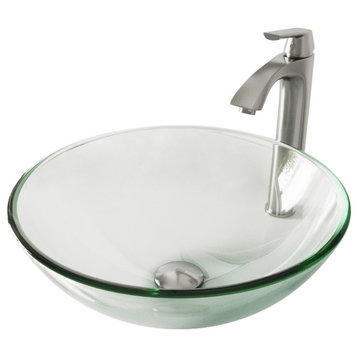 VIGO Crystalline Glass Vessel Sink and Linus Vessel Faucet, Brushed Nickel