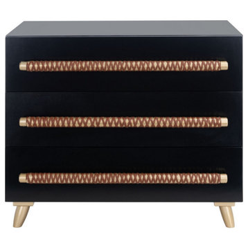 Noel 3 Drawer Chest, Black/Gold/Brown Faux Leather