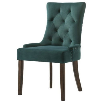 Side Chair, Green Velvet/Espresso Finish