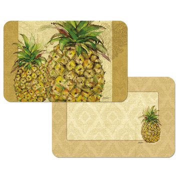 Vinyl Plastic Placemats Reversible Pineapple Reversible Set of 4