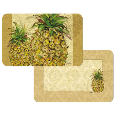 Vinyl Plastic Placemats Reversible Pineapple Reversible Set of 4