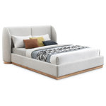 Meridian Furniture - Jardin Boucle Fabric Full Bed, Cream, Full - Add showstopping appeal to your bedroom sanctuary with this Jardin boucle fabric full bed. Cream boucle fabric covers this full bed's headboard and side rails, adding soft, sumptuous appeal to its allover aesthetic. The winged headboard is softly padded for comfort against your back and neck while you lounge around, reading or watching television. A natura oak finish on the solid wood base adds a distinctly sophisticated finish. Use this art-deco style bed with just a mattress if desired; box springs are not necessary.