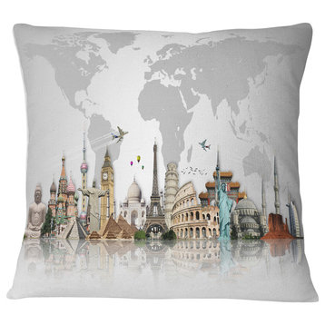 Famous Monuments Across World Throw Pillow, 18"x18"