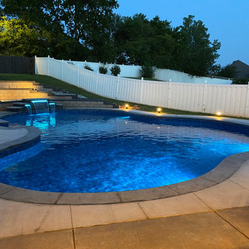 Custom Lagoon shaped polymer vinyl liner pool with Multi-level Waterfall