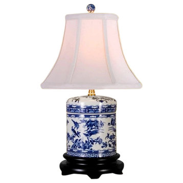 Blue and White Porcelain Ginger Jar Floral Bird Motif Table Lamp 18"