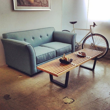Green Tight Back Button Sofa w/ George Nelson Style Table | The Sofa Company