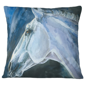 Gray Horse Watercolor Abstract Throw Pillow, 18"x18"