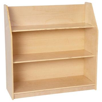Natural Wooden 3 Shelf Book Display with Safe, Kid Friendly Curved Edges -...