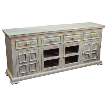 Rustic Solid Wood 73" Whitewashed TV Stand