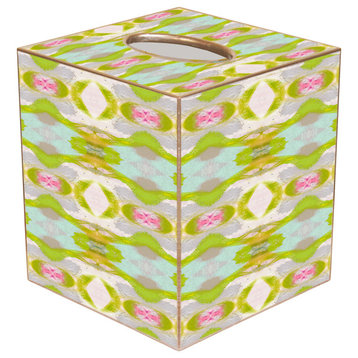 WB527LP-Laura Park Sweet Pea Wastepaper Basket, Scalloped Top and Wood Tissue Box Cover