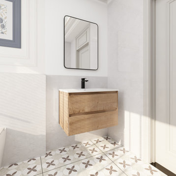 BNK Modern Bathroom Vanity with 2/3 Soft Close drawers, 30x18, Imitative Oak