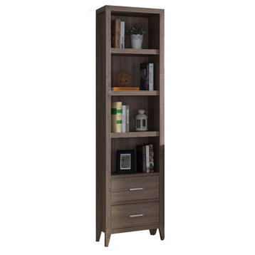 Benzara BM200666 Wooden Media Tower with Shelves and Two Drawers, Taupe Brown