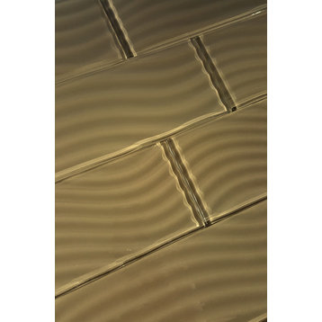 Pacific 4 in x 12 in Textured Glass Subway Tile in Sepia